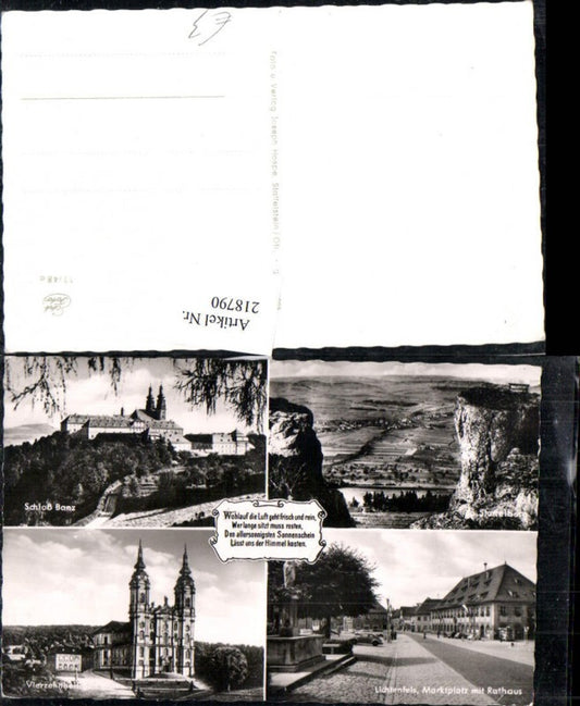 218790,Lichtenfels Marktplatz m. Rathaus Straßenansicht Schloss Banz Vierzehnheiligen Kirche Mehrbildkarte