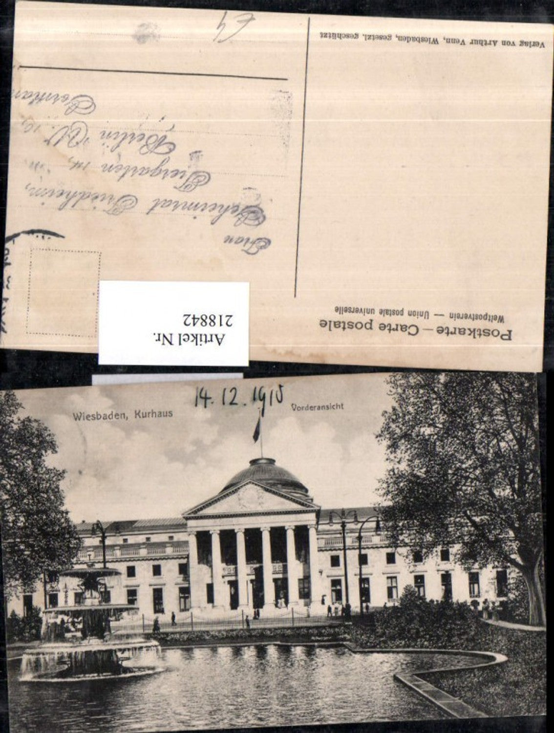 218842,Wiesbaden Kurhaus Vorderansicht Brunnen
