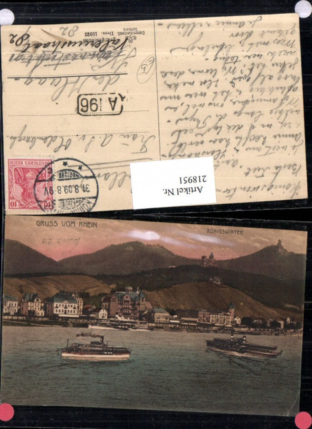 218951,Gruß vom Rhein Königswinter Teilansicht Dampfer