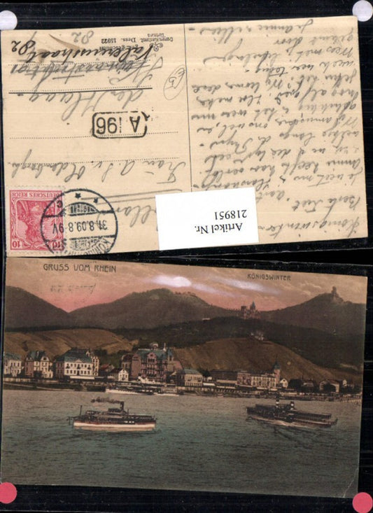 218951,Gruß vom Rhein Königswinter Teilansicht Dampfer