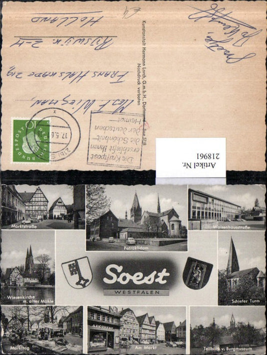 218961,Soest Westfalen Patroklidom Marktstraße Wiesenkirche Markttag Schiefer Turm Mehrbildkarte