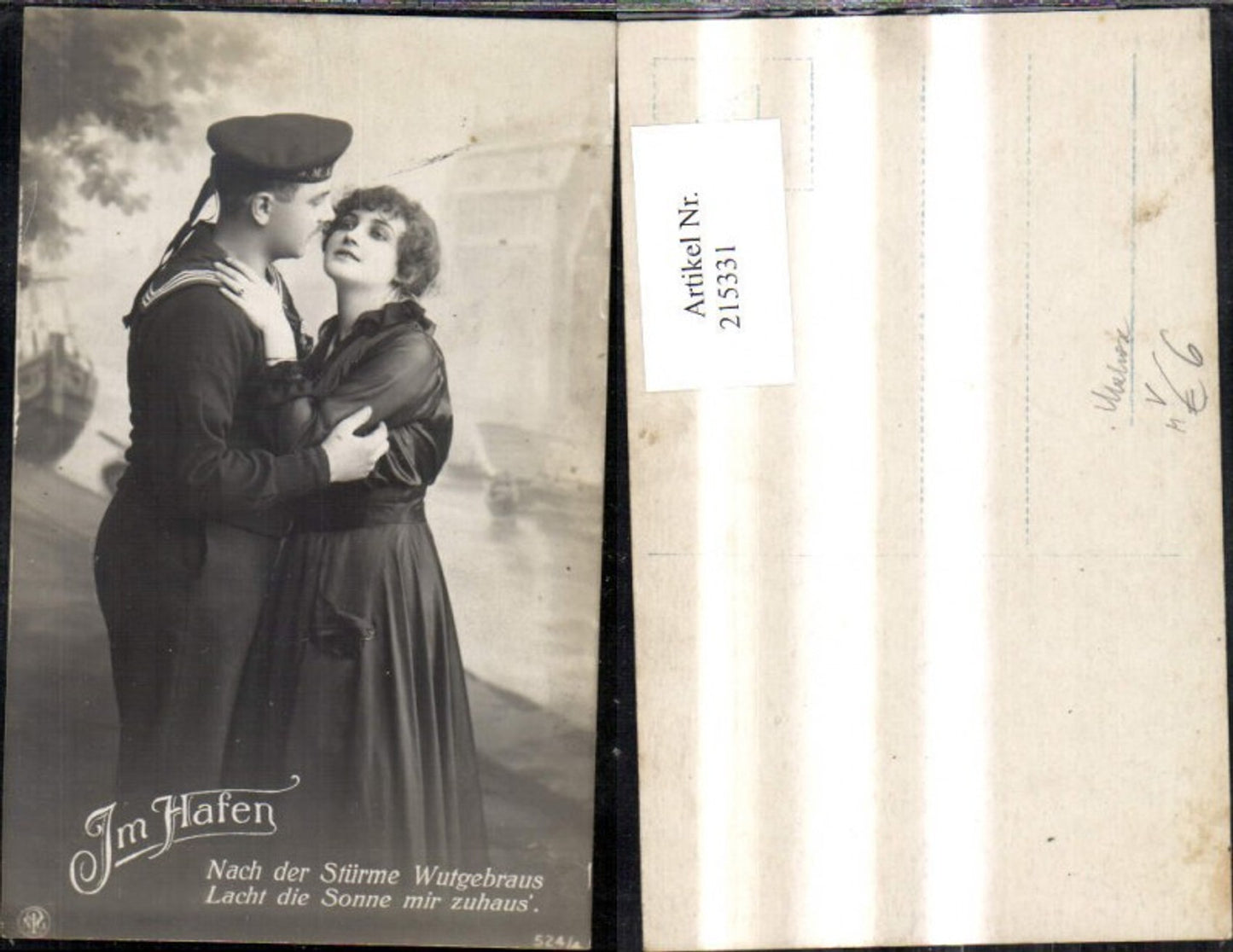 215331,K.k. Soldat Matrose m. Frau Abschied Am Hafen Spruch Text Marine Kriegsmarine S. M. S. pub NPG 524/4