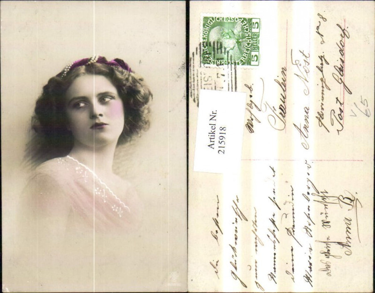215918,Frau Portrait m. Perlen Perlenkette Schleife Haarschmuck pub RPH SBW 1889/90