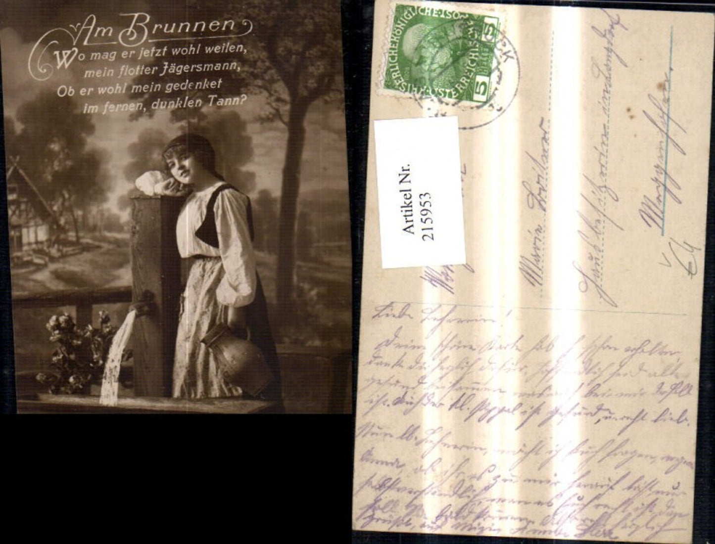 215953,Frau Tracht Type m. Krug a. Brunnen Spruch Text pub NPG 14033