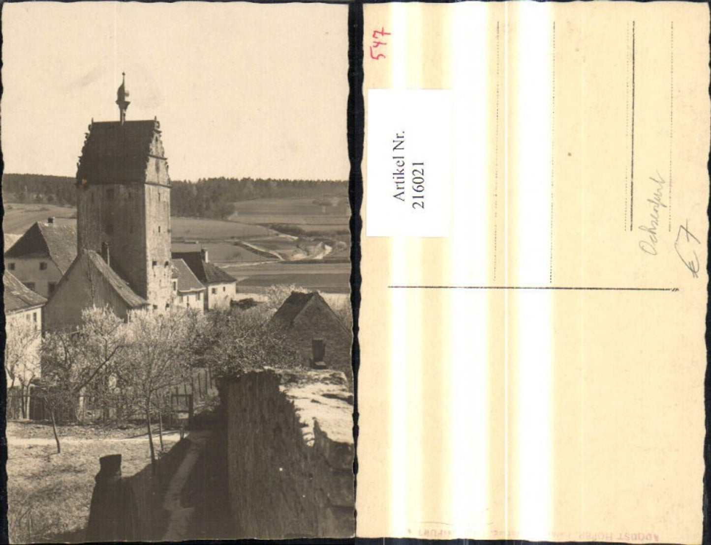 216021, rare photo postcard Frickenhausen near Ochsenfurt Ochsenfurt Gate Esslingen