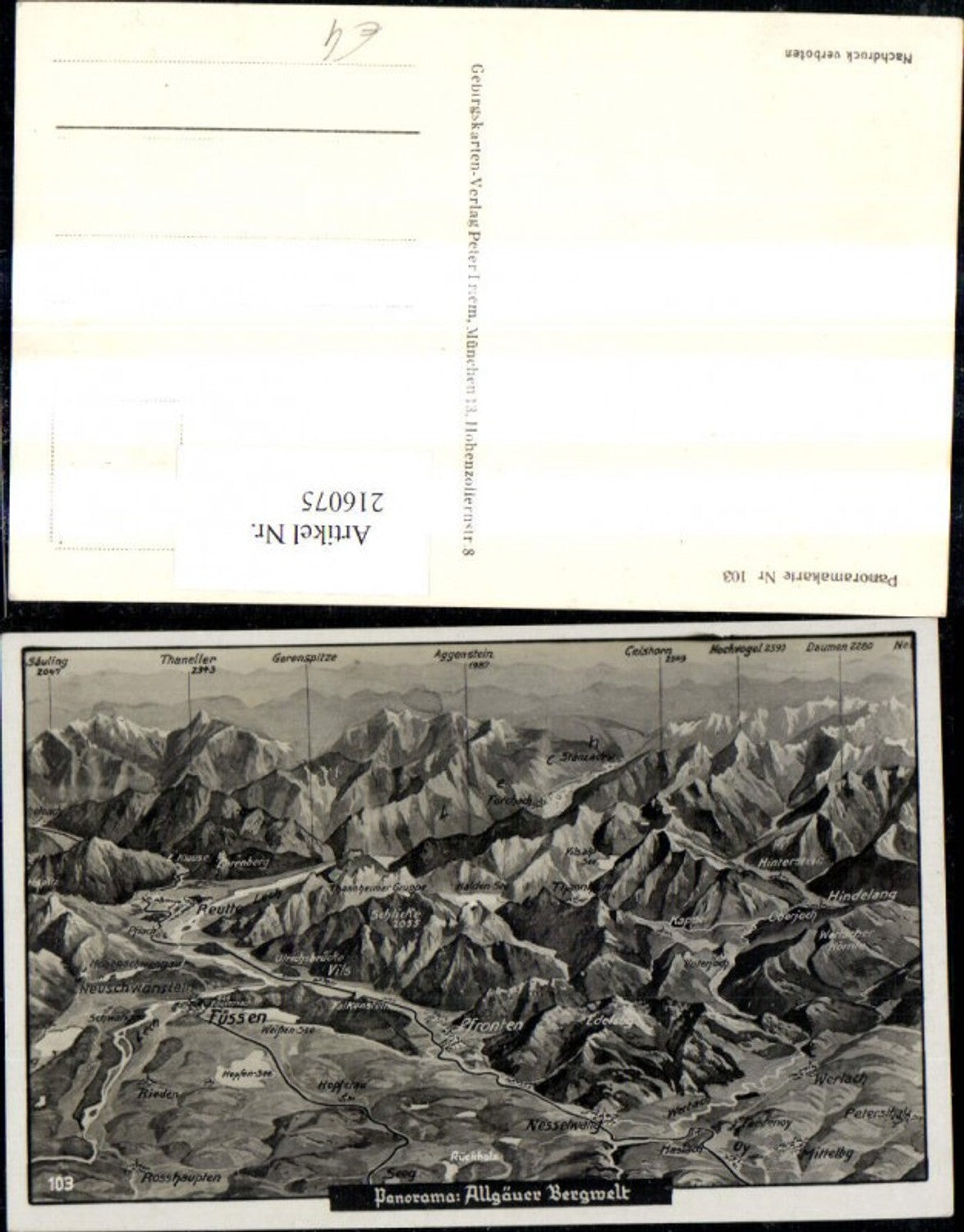 216075,Panorama Karte Allgäuer Bergwelt Lagekarte Gipfelkarte