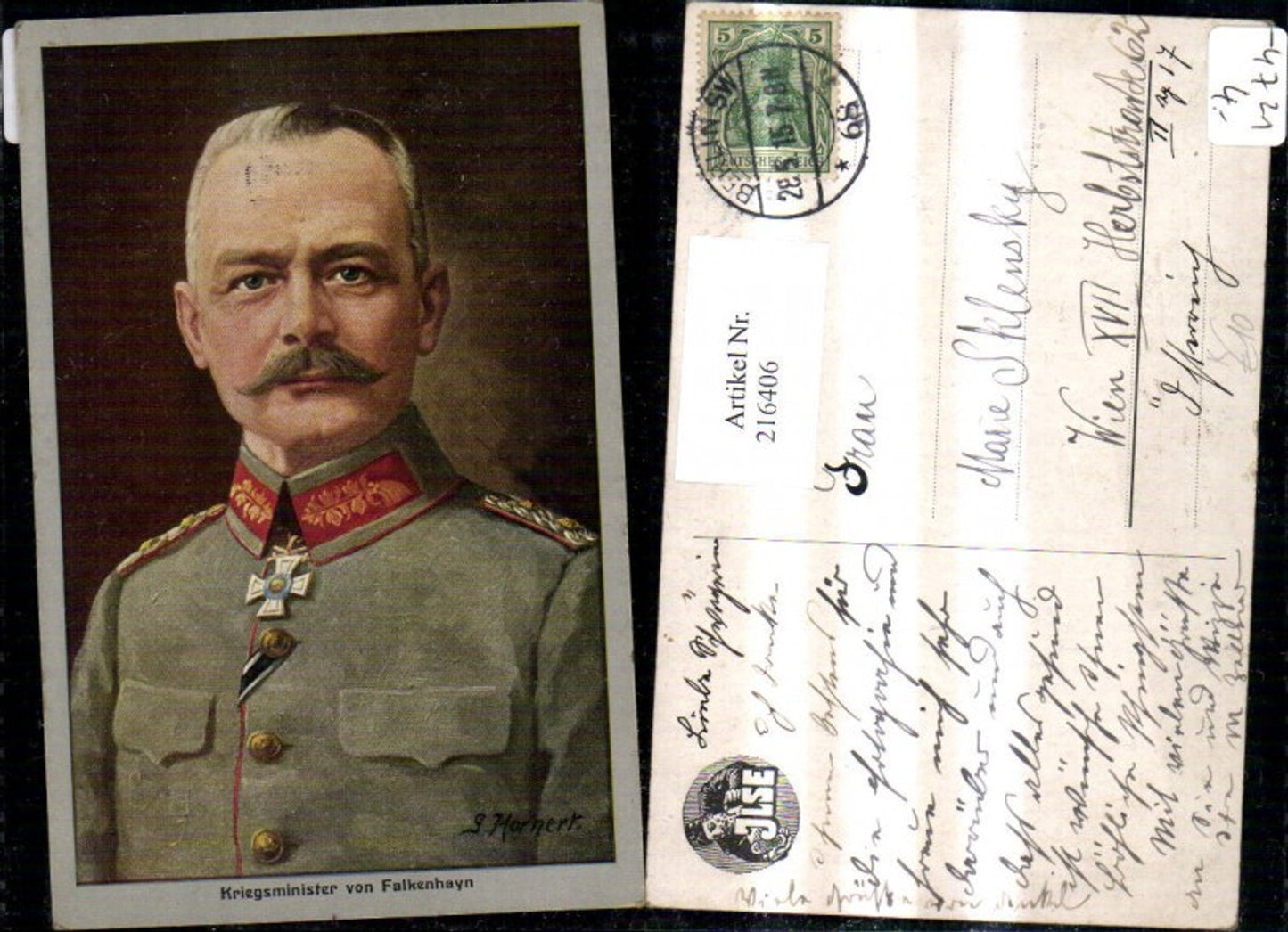 216406,Künstler Ak G. Hornert Kriegsminister Erich v. Falkenhayn