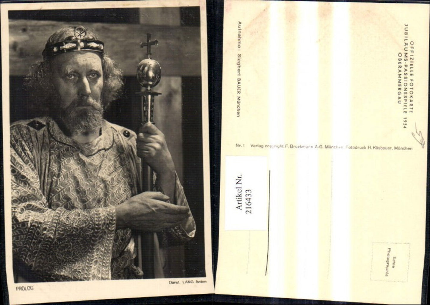 216433,Oberammergau Passionsspiele 1934 Darsteller Anton Lang Schauspieler Prolog