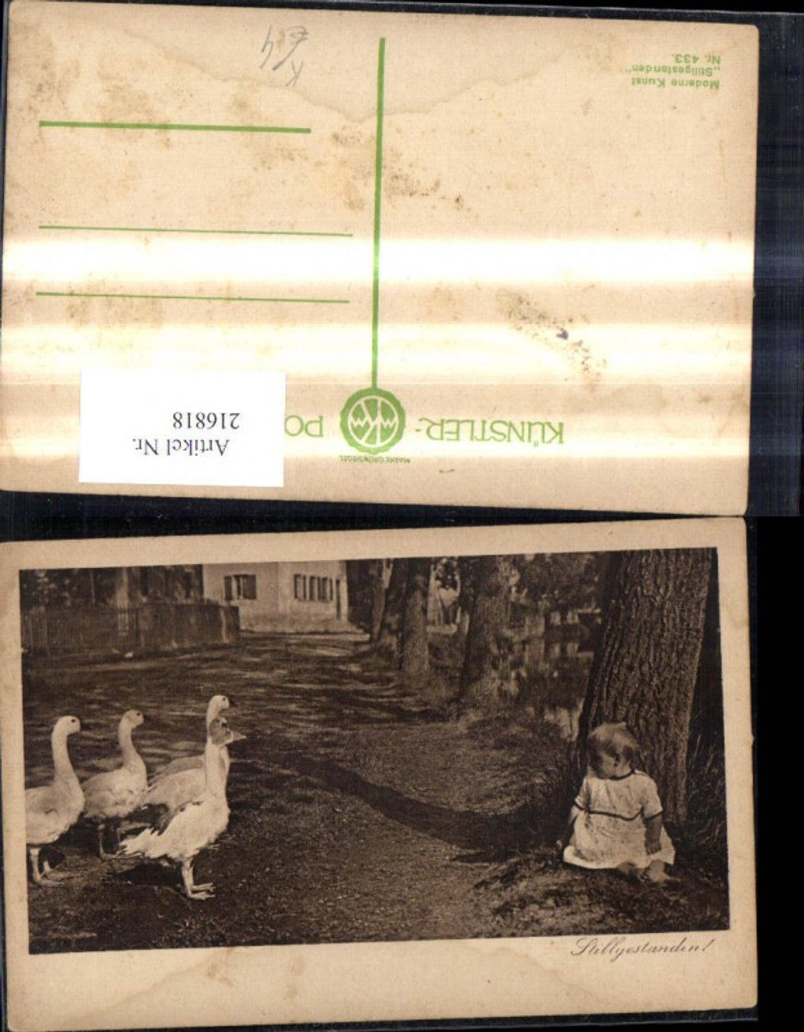 216818,Künstler Ak Kleinkind Kind m. Gänsen Still gestanden Scherz Humor