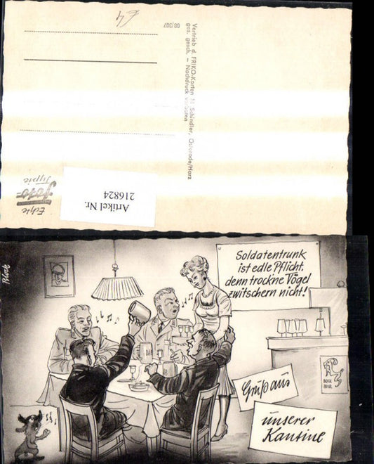 216824,Künstler Ak Block Soldatentrunk Soldaten Bier Frau Musik Spruch Text Gruß a. Kantine Scherz Humor