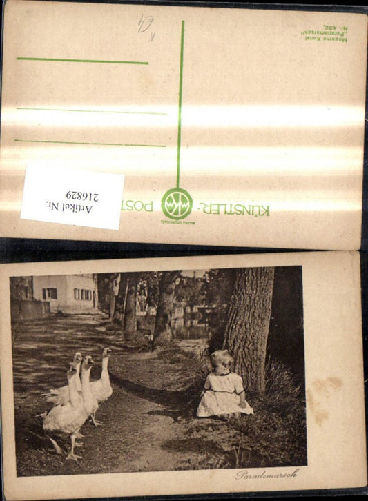 216829,Künstler Ak Kleinkind Kind m. Gänsen Parademarsch Scherz Humor