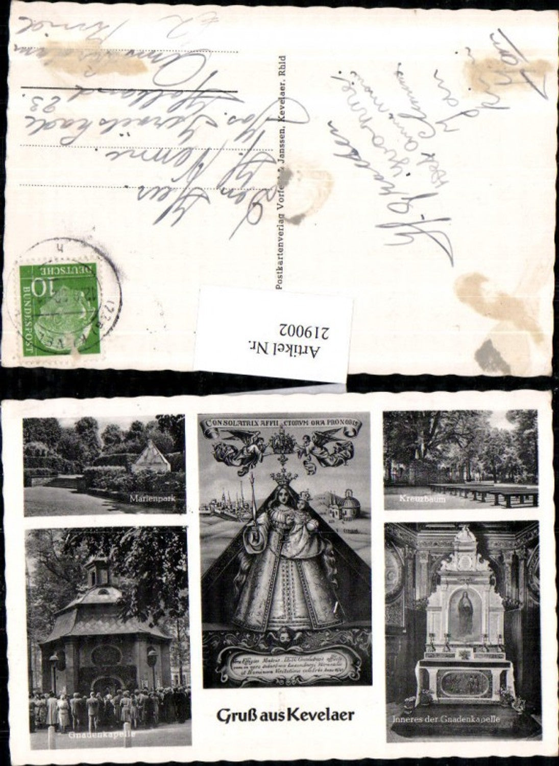 219002,Gruß aus Kevelaer Marienpark Gnadenkapelle Kapelle m. Innenansicht Kreuzbaum Mehrbildkarte