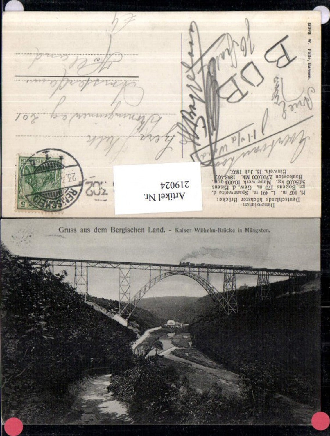 219024,Gruß aus d. Bergischen Land Kaiser Wilhelm-Brücke in Müngsten