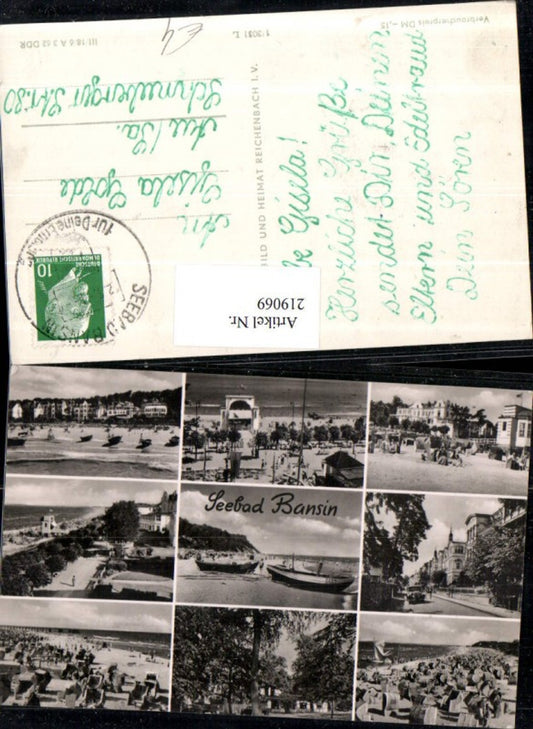219069,Seebad Bansin Partie Strand Strandleben Strandkörbe Straßenansicht Promenade Mehrbildkarte