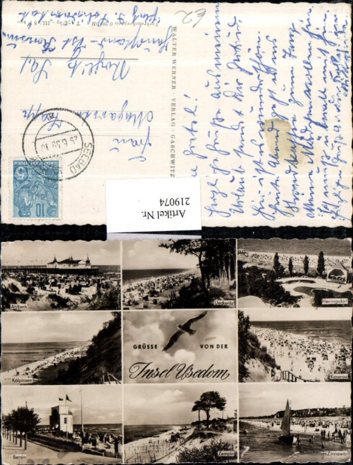 219074,Gruß von d. Insel Usedom Ahlbeck Ueckeritz Heringsdorf Koserow Zinnowitz Zempin Bansin Kölpinsee Mehrbildkarte