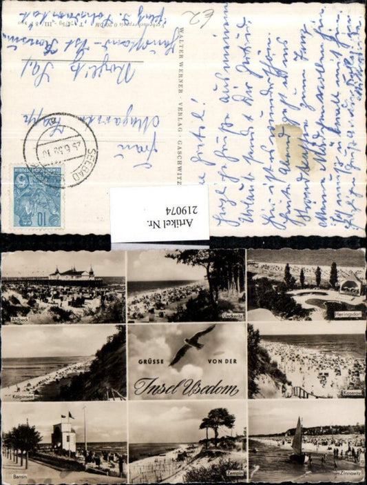 219074,Gruß von d. Insel Usedom Ahlbeck Ueckeritz Heringsdorf Koserow Zinnowitz Zempin Bansin Kölpinsee Mehrbildkarte