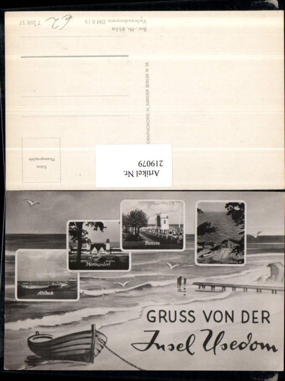 219079,Gruß von d. Insel Usedom Ahlbeck Heringsdorf Bansin Partie Boot Mehrbildkarte