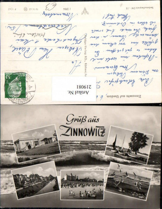 219081,Gruß aus Zinnowitz auf Usedom Segelboote Möwen Strand Promenade Mehrbildkarte