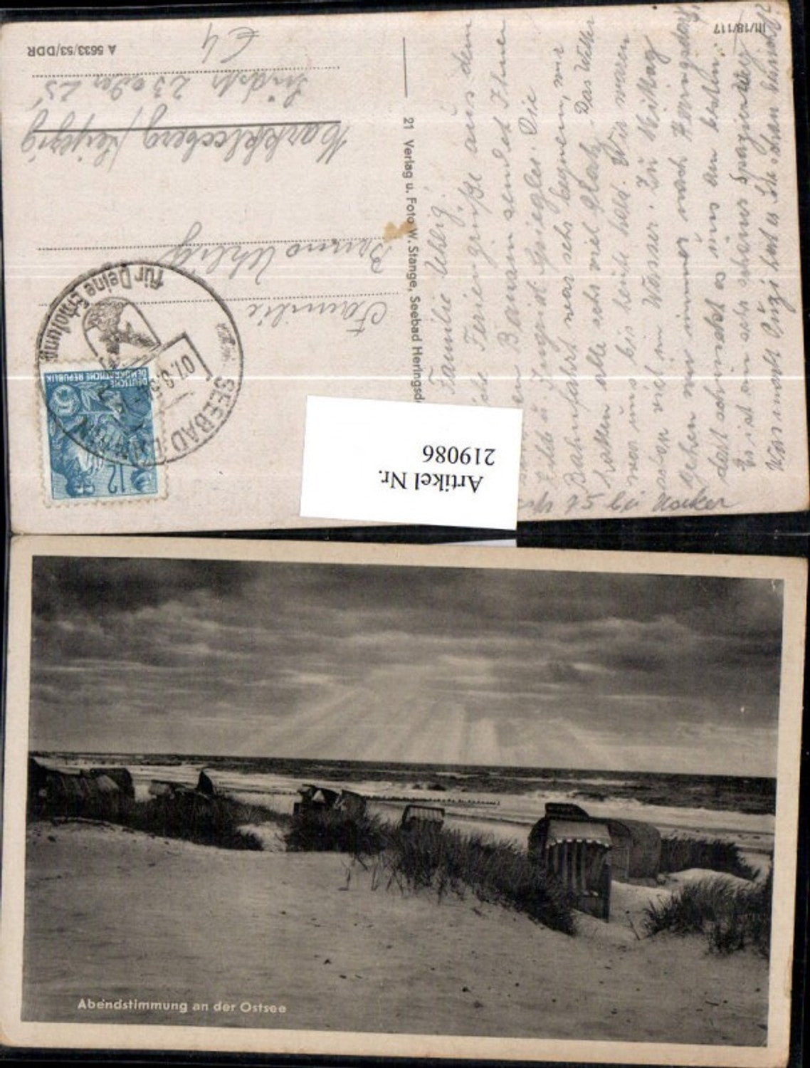 219086,Abendstimmung a. d. Ostsee Partie Strand Strandkörbe