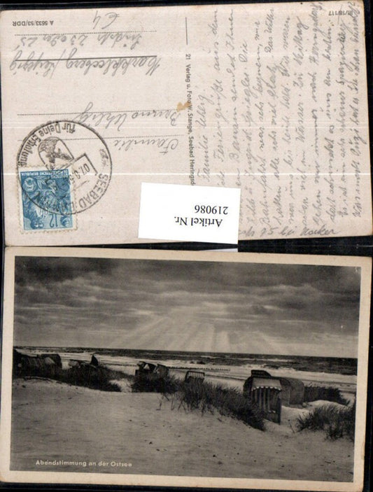 219086,Abendstimmung a. d. Ostsee Partie Strand Strandkörbe