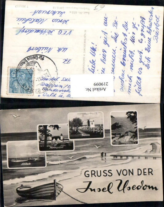 219099,Gruß von d. Insel Usedom Ahlbeck Heringsdorf Bansin Boot Mehrbildkarte