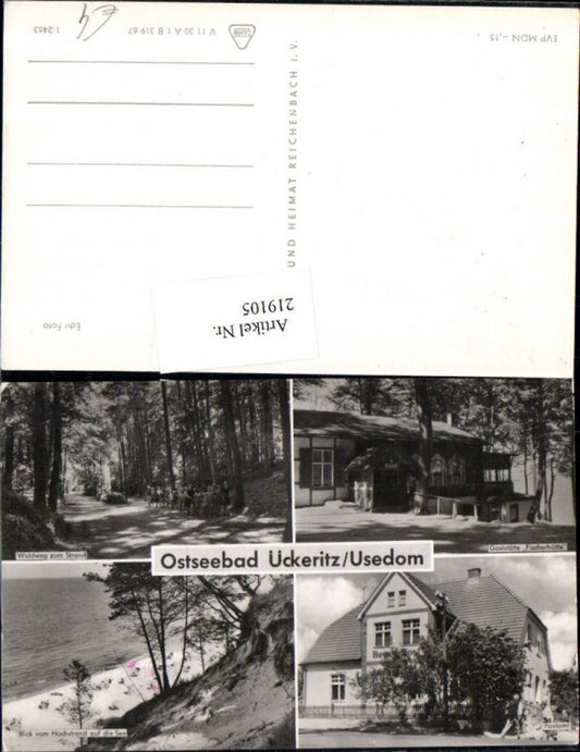 219105,Ostseebad Ückeritz auf Usedum Gaststätte „Fischerhütte“ Postamt Waldweg zum Strand Mehrbildkarte