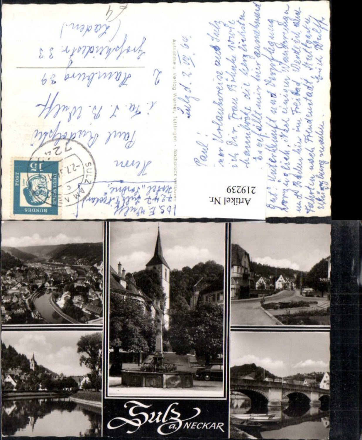 219239,Sulz am Neckar Totale Brunnen Kirche Brücke Partie Mehrbildkarte