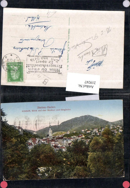 219247, Baden-Baden Partial view of the old town View of the Merkur mountain and the funicular railway