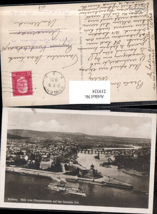 219324,Koblenz Totale Blick v. Ehrenbreitstein auf d. Deutsche Eck