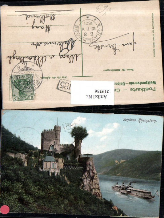 219356,Schloss Rheinstein b. Trechtingshausen Burg Dampfer pub Ottmar Zieher