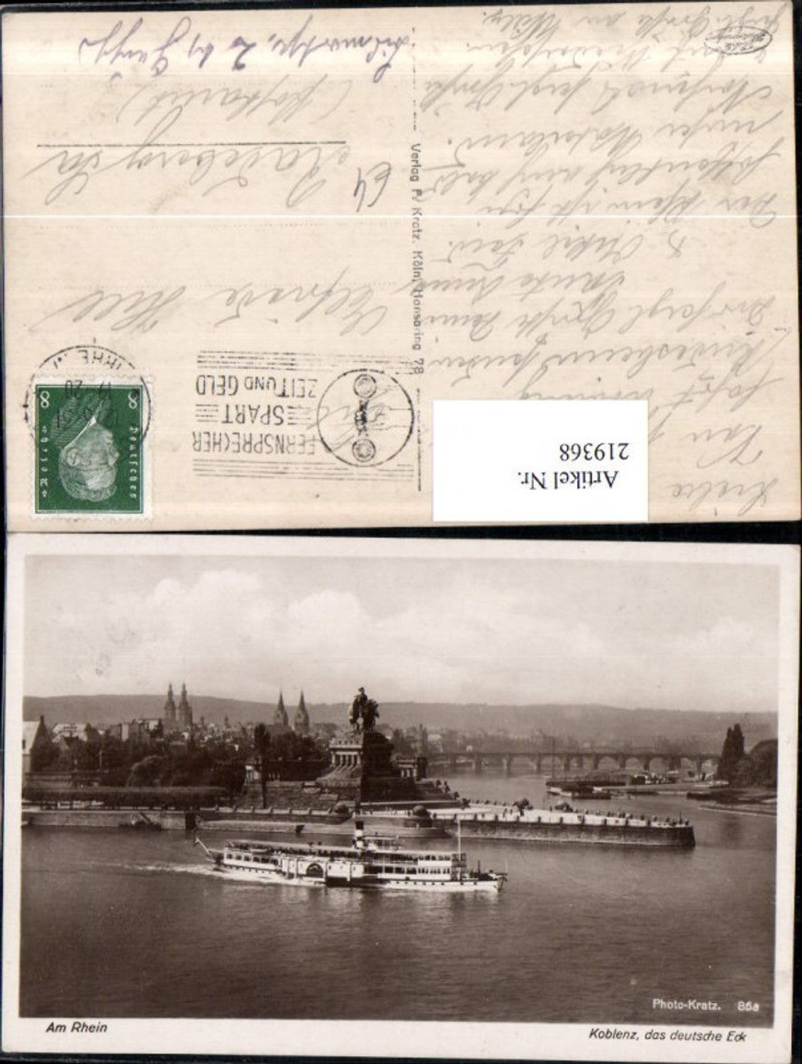 219368,Am Rhein Koblenz Teilansicht m. d. Deutschen Eck Denkmal Dampfer