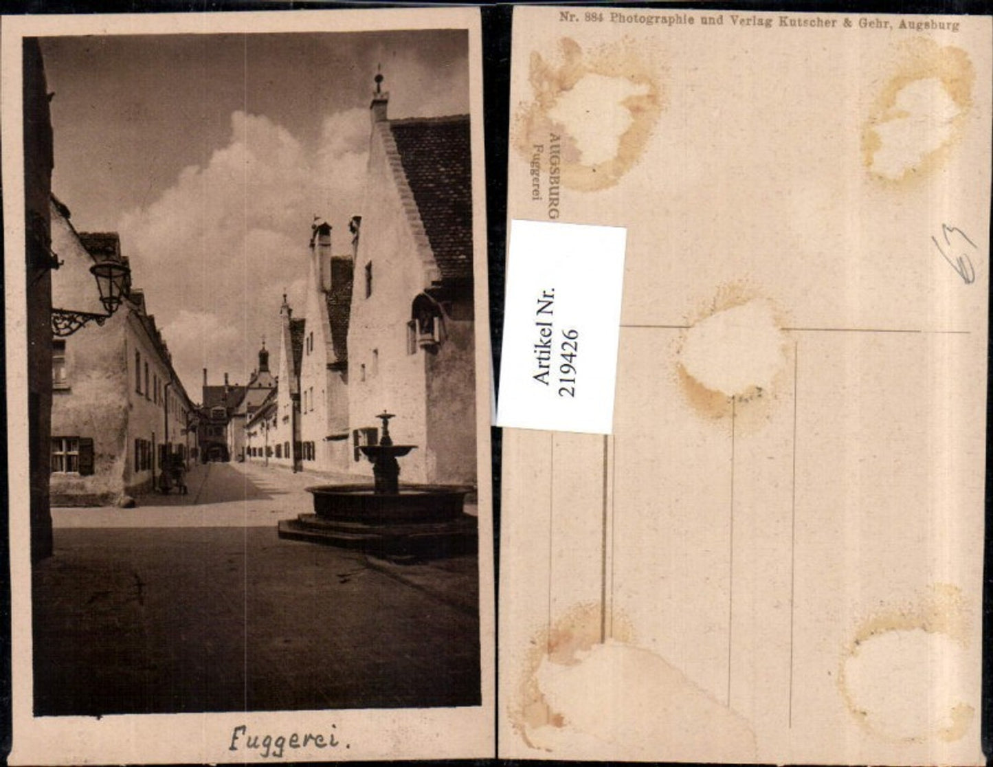 219426,Augsburg Fuggerei Straßenansicht Brunnen