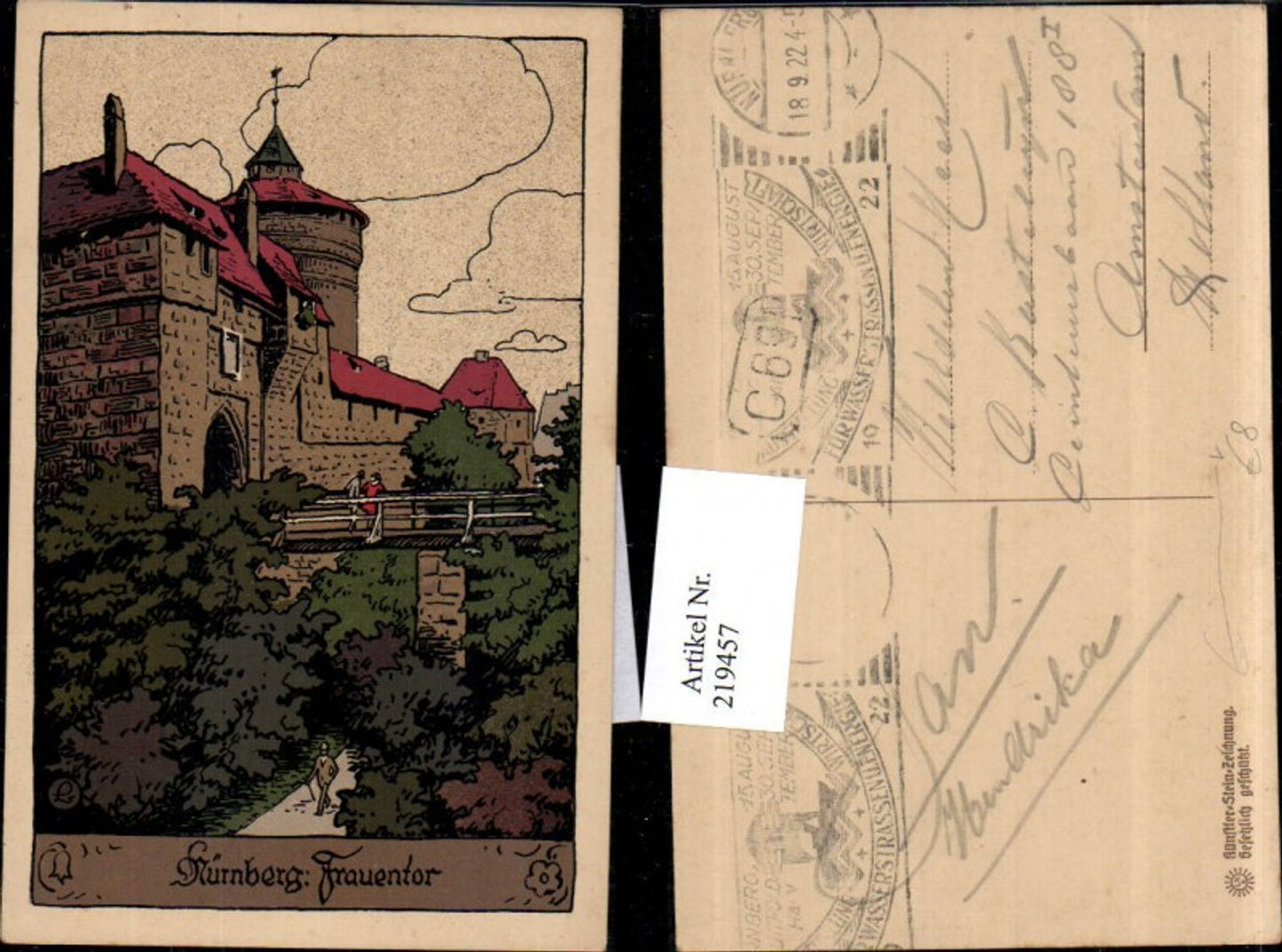 219457,Nürnberg Frauentor Brücke pub Künstler-Stein-Zeichnung LKH