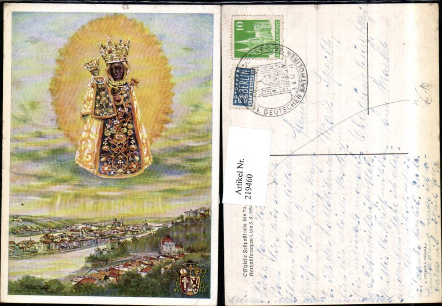 219460,Offizielle Festpostkarte des 74. Deutschen Katholikentages 1950 in Passau Totale Gnadenbild