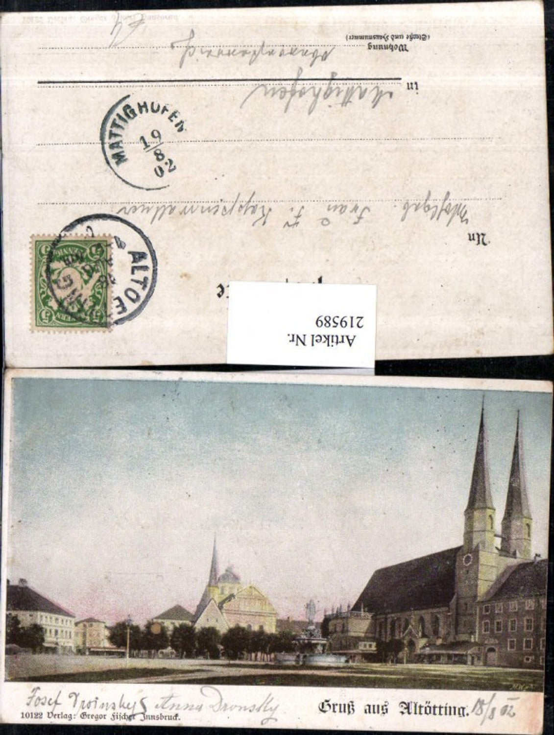 219589,Gruß aus Altötting Platz Brunnen Kirche