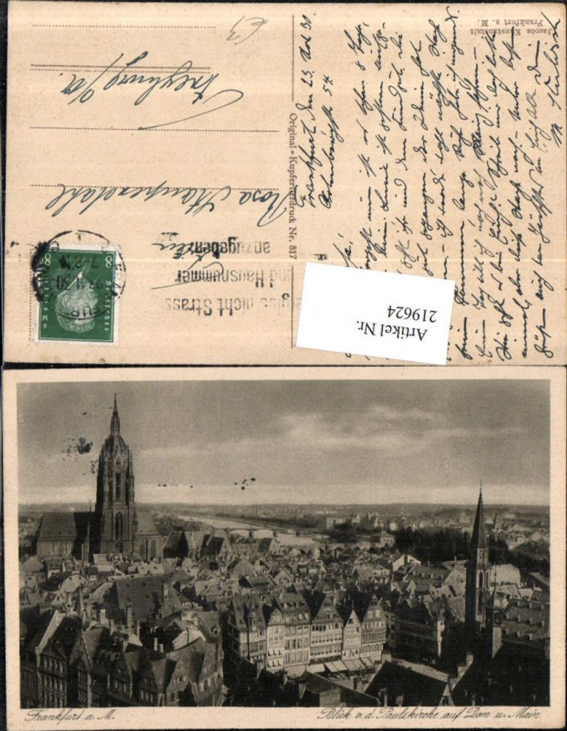 219624,Frankfurt a. Main Totale Blick v. d. Paulskirche auf Dom u. Main