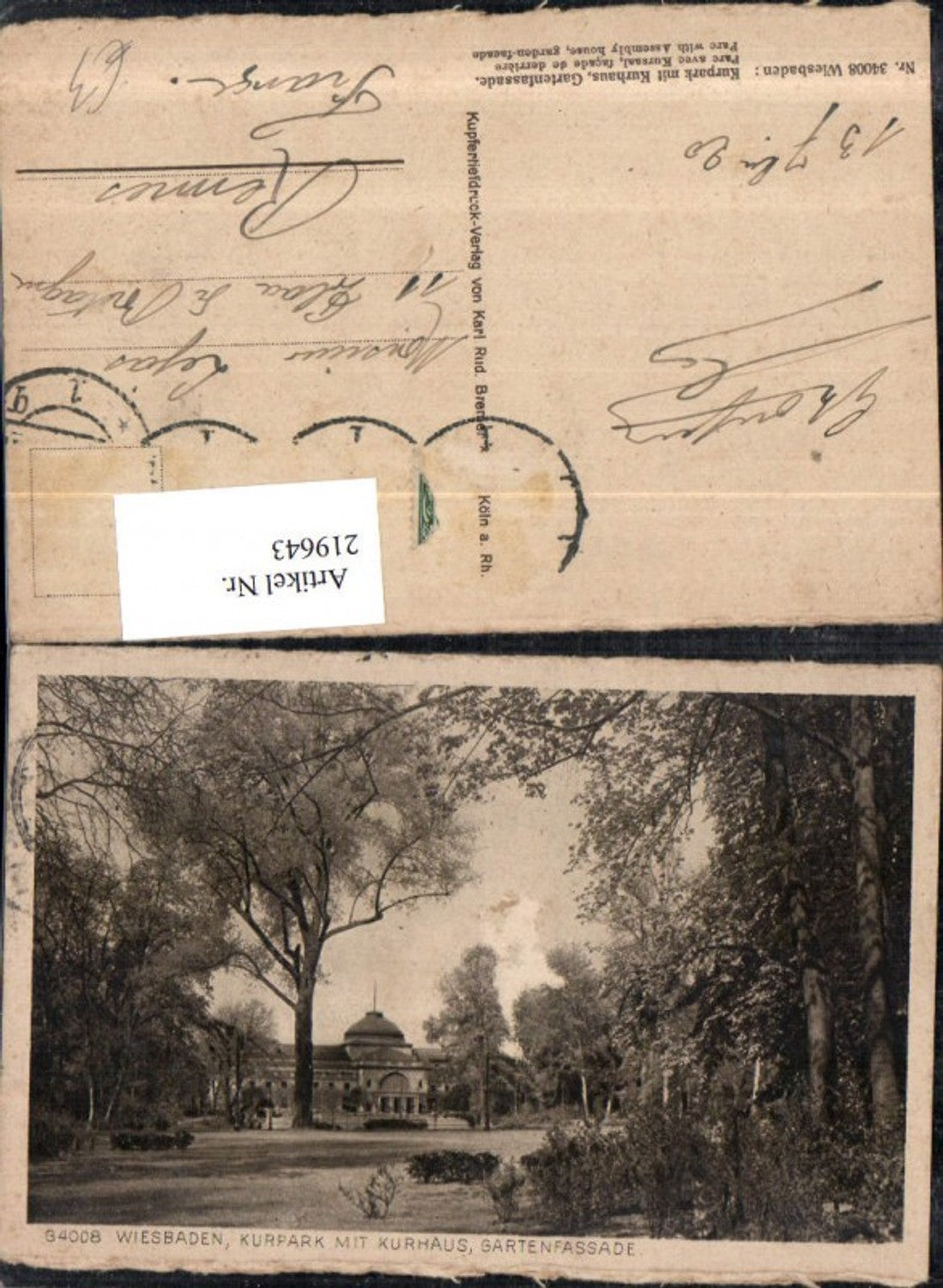 219643,Wiesbaden Kurpark m. Kurhaus Gartenfassade