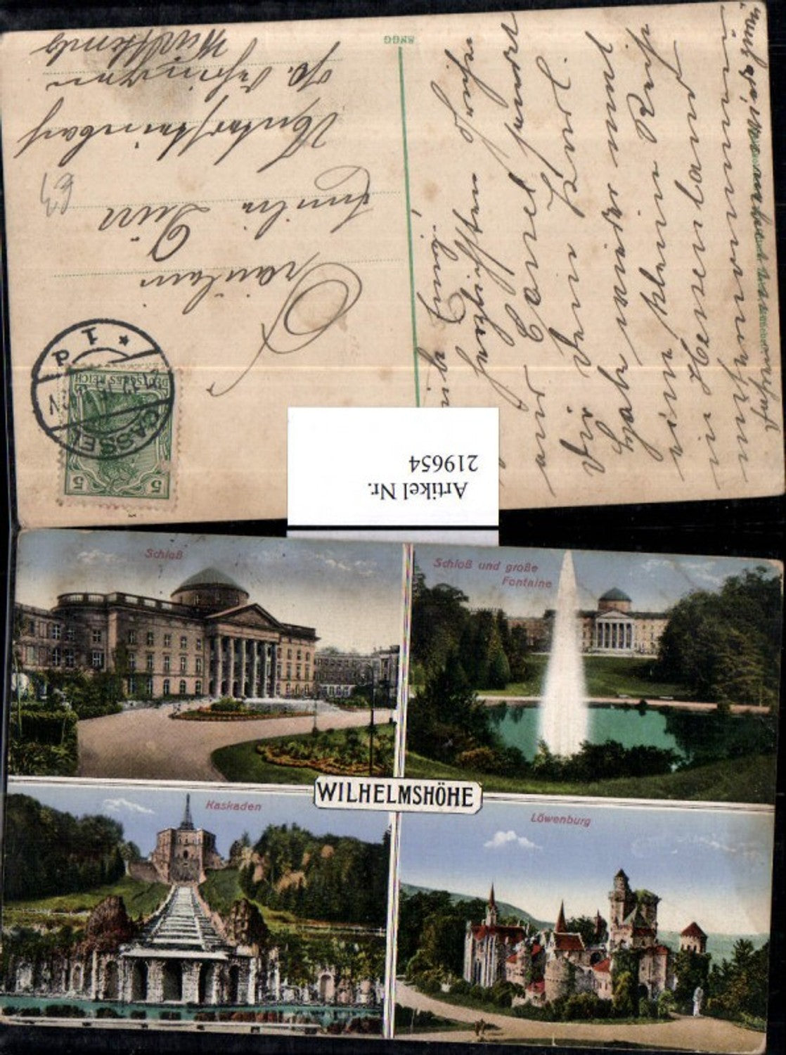 219654,Kassel Wilhelmshöhe Schloss Fontäne Kaskaden Löwenburg Burg Mehrbildkarte