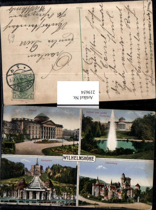219654,Kassel Wilhelmshöhe Schloss Fontäne Kaskaden Löwenburg Burg Mehrbildkarte
