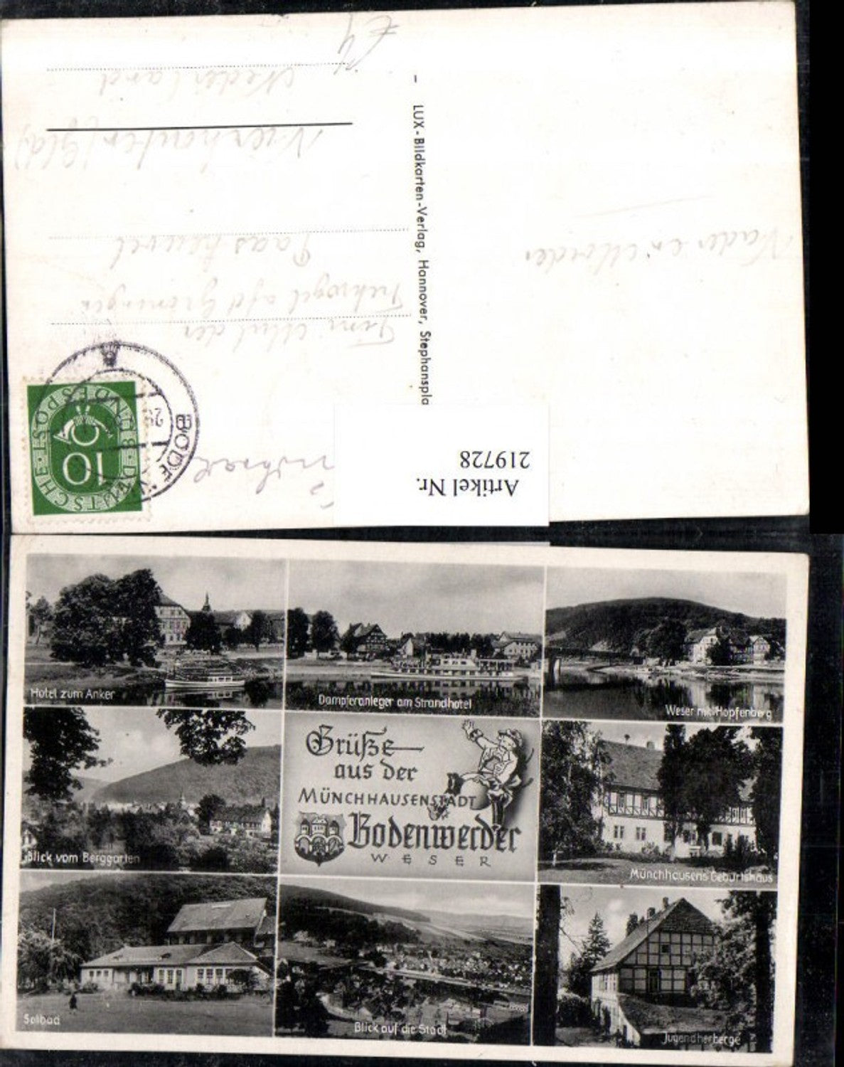 219728,Gruß aus Bodenwerder a. d. Weser Totale Münchhausens Geburtshaus Jugendherberge Solbad Hotel Mehrbildkarte