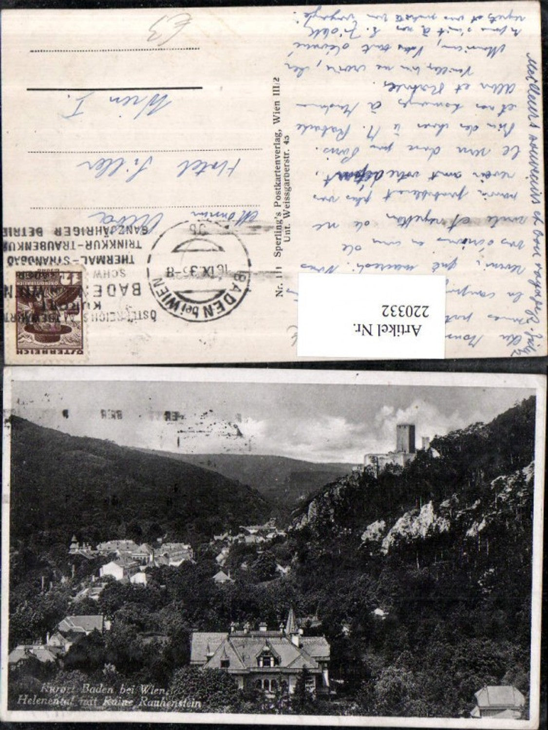 220332,Baden b. Wien Helenental m. Ruine Rauhenstein