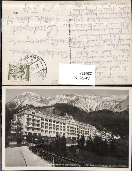 220478,Semmering Hotel Panhans geg. d. Rax