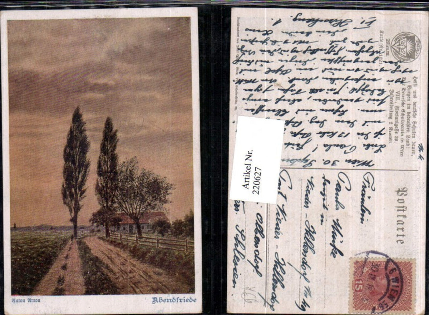 220627,Deutscher Schulverein 1021 Künstler Anton Amon Abendfriede Partie
