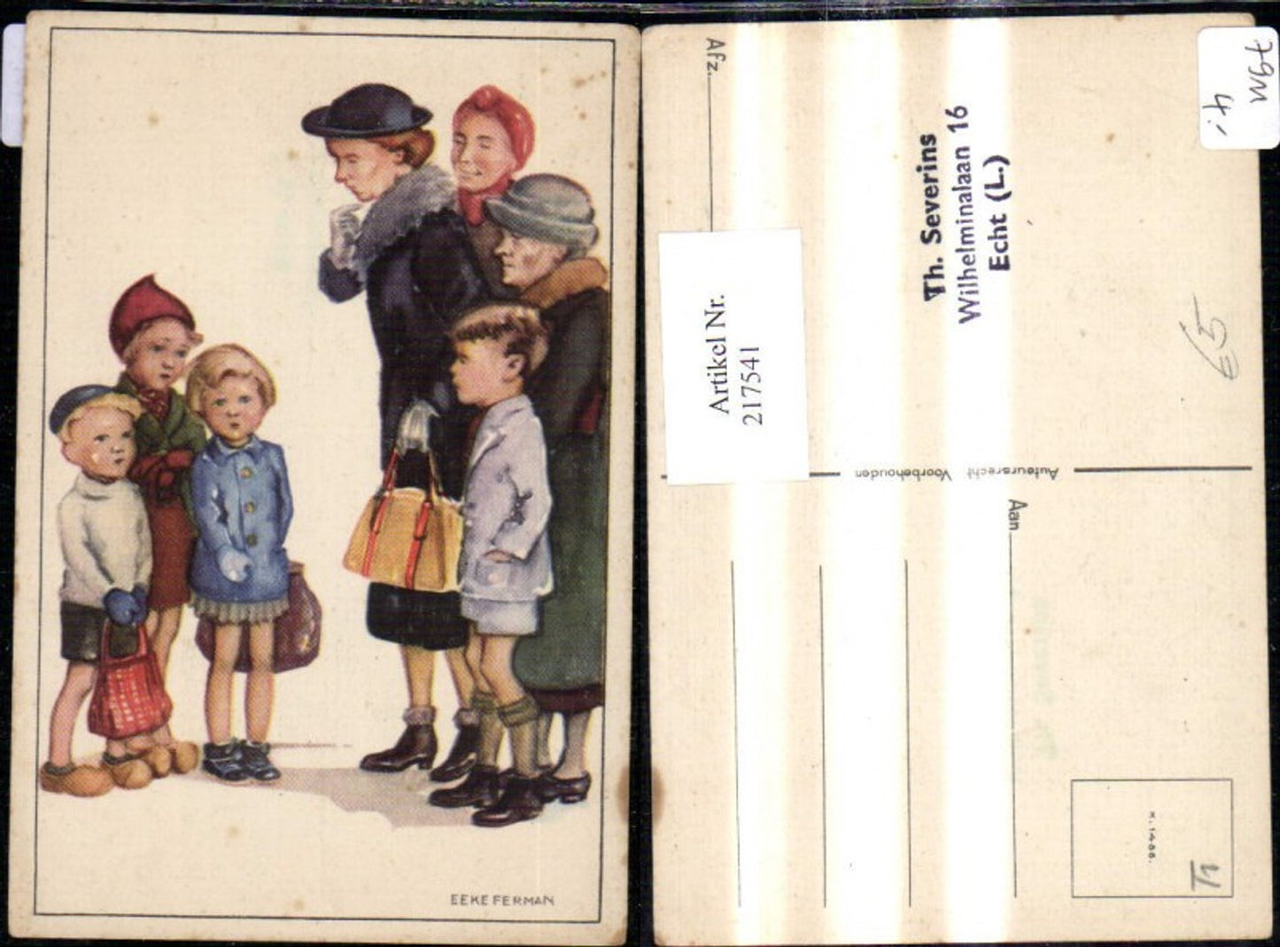 217541,Kinder Künstler Ak Eeke Ferman Kinder m. Frauen Handtasche Hut Pelzstola Pelz