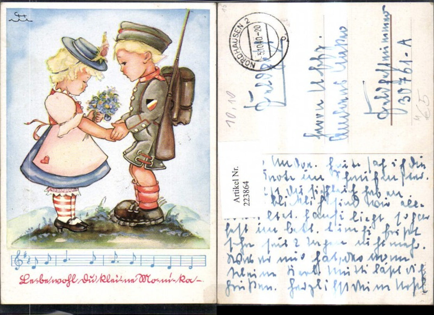 223864,Künstler Ak Kinder Kind Bub i. Uniform Mädchen Liedtext Notenzeile