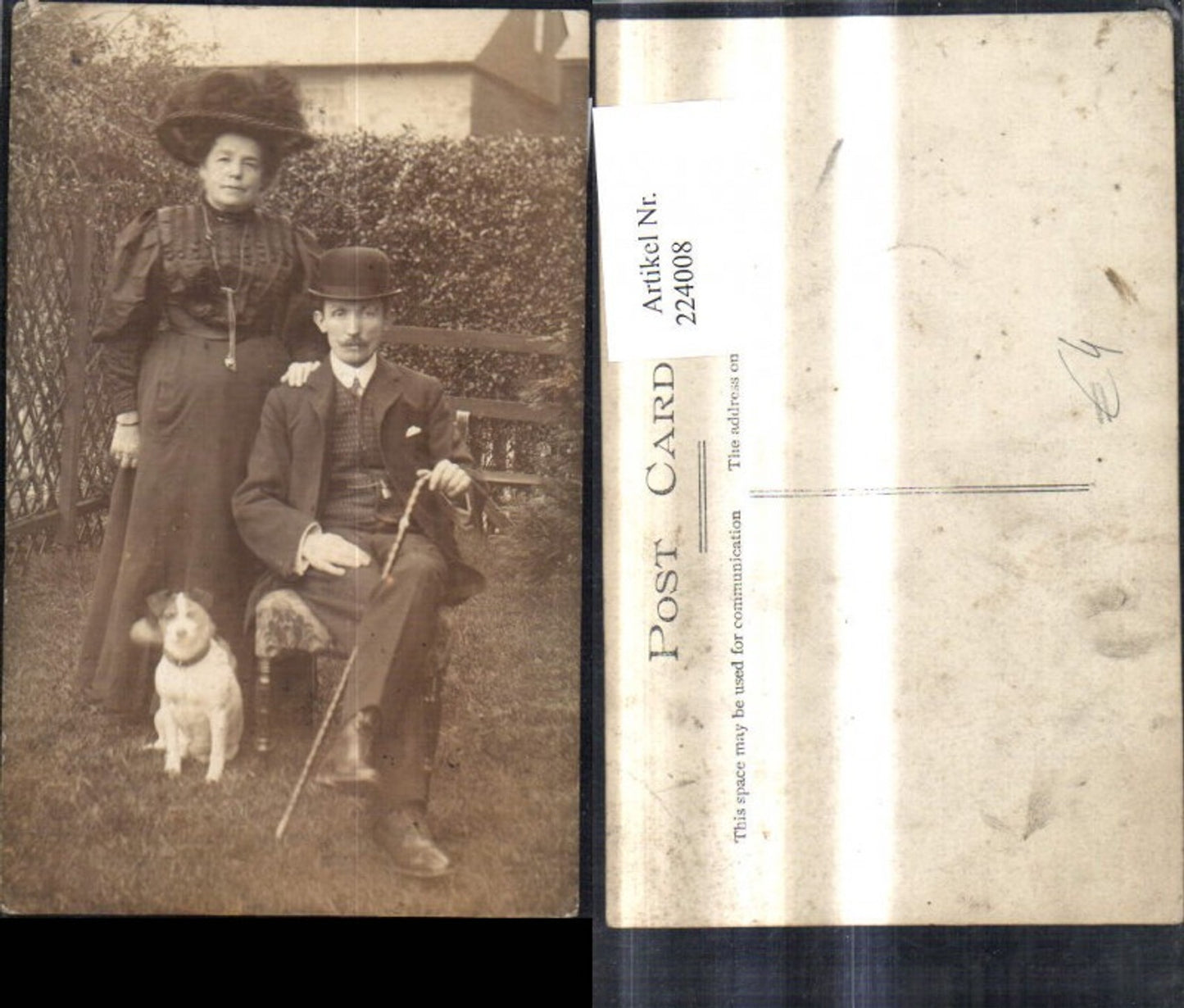 224008,Mann m. Hut Melone Gehstock m. Frau Hut Hut