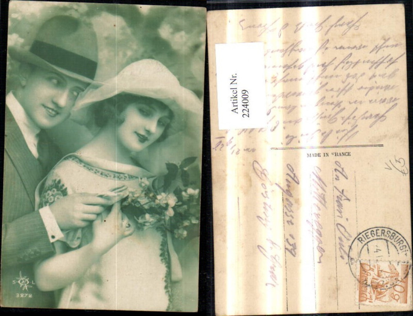 224009,Mann m. Hut Frau m. Hut Handschuhe Blumen pub Sol 3272