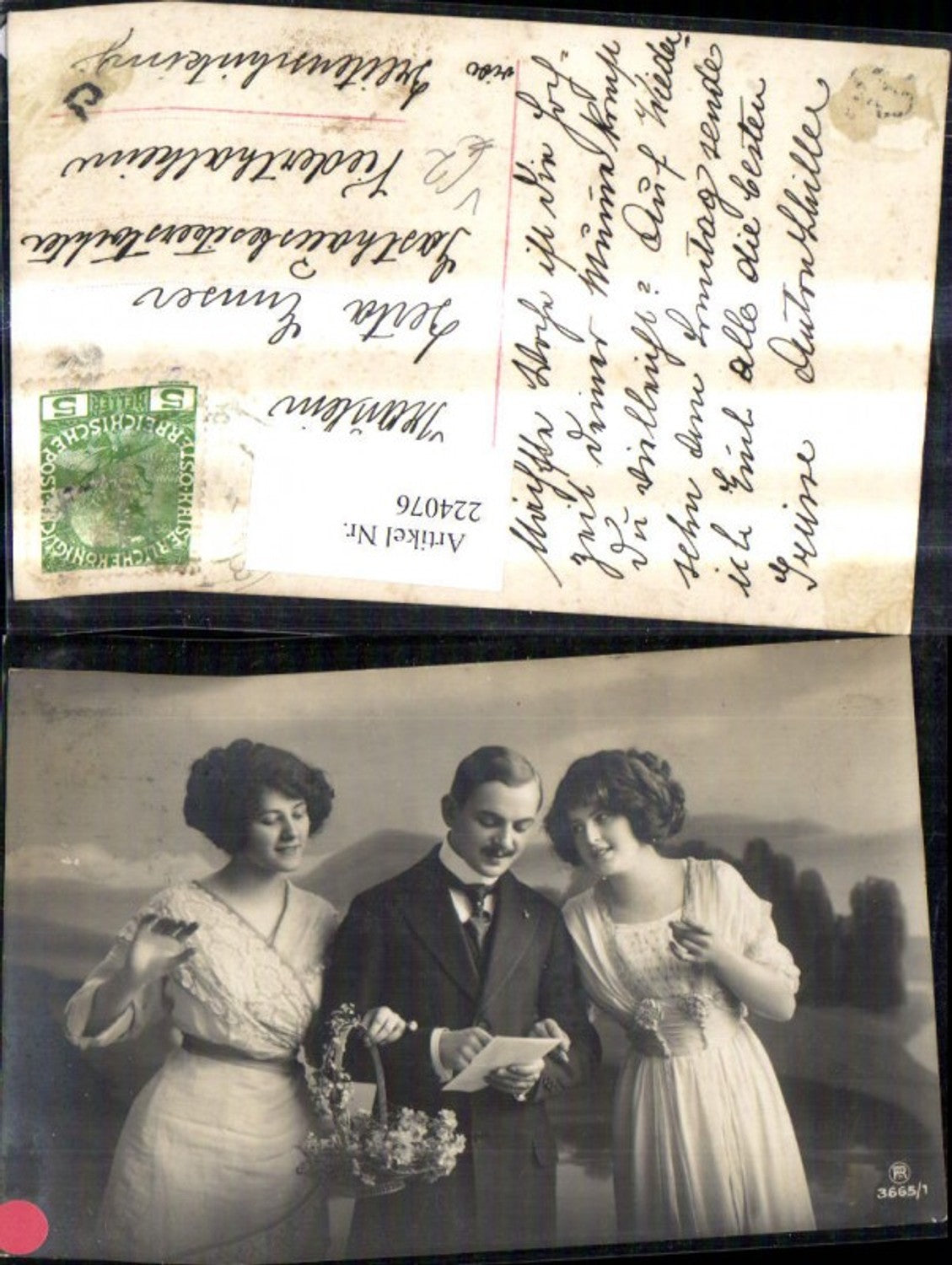 224076,Liebe Mann m. zwei Frauen Brief Korb Blumen pub RPH 3665/1