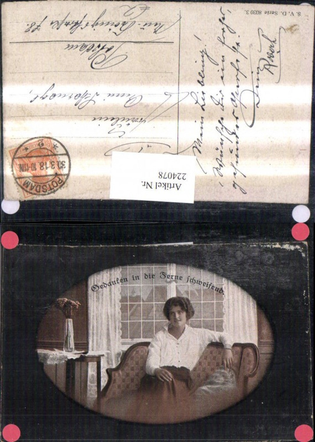 224078,Liebe Frau a. Bank Sehnsucht Gedanken i. d. Ferne schweifend Passepartout