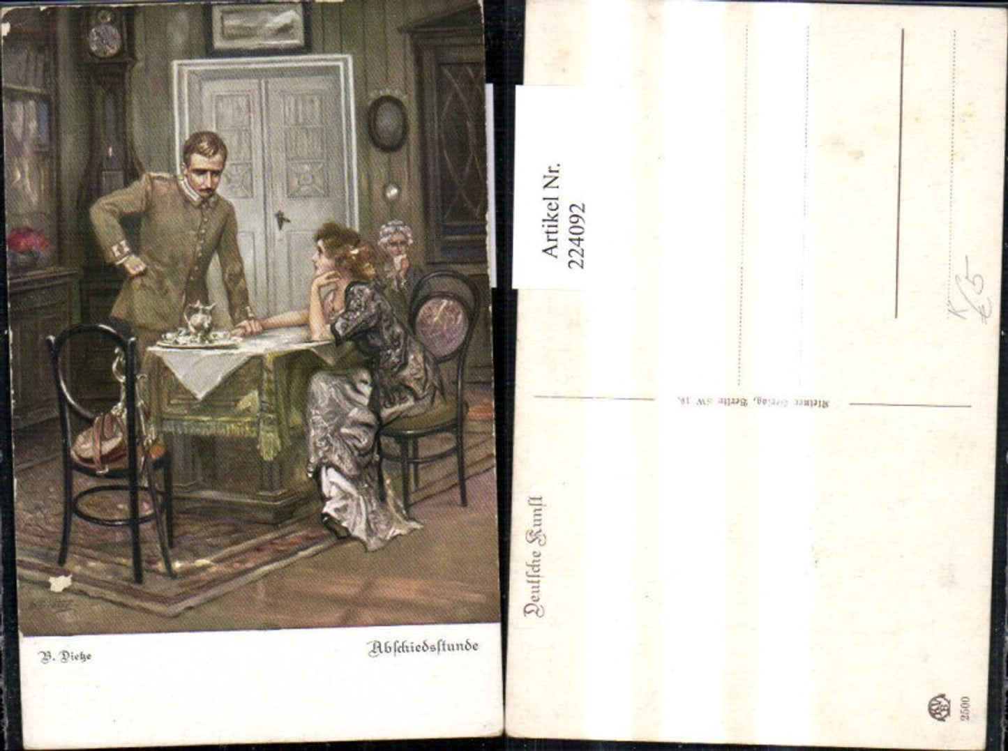 224092,Künstler Ak B. Dietze Abschiedstunde Liebe Liebespaar Tisch